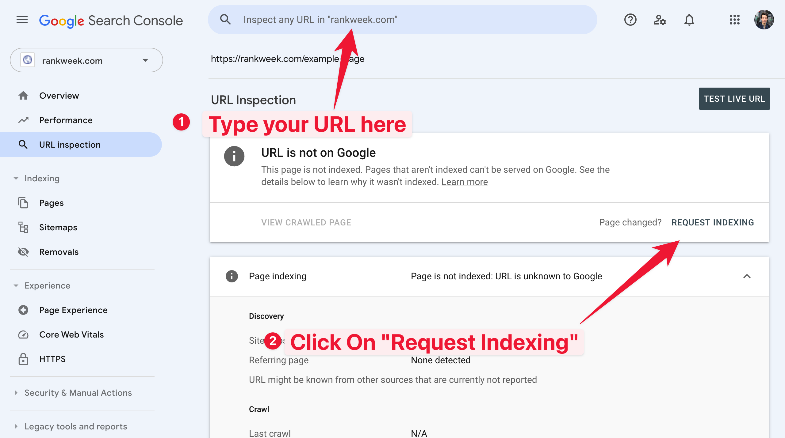 google search console indexing